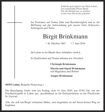Anzeige von Birgit Brinkmann von OM-Medien