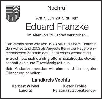 Anzeige von Eduard Franzke von OM-Medien