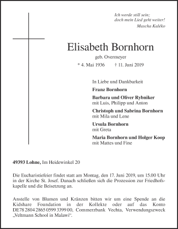 Anzeige von Elisabeth Bornhorn von OM-Medien