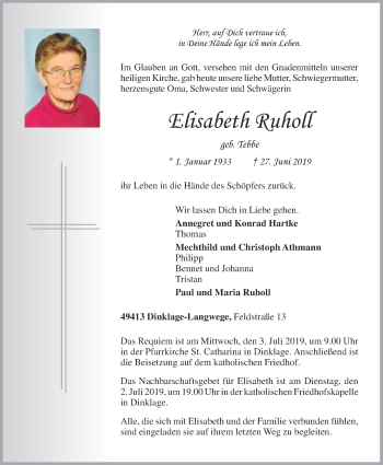 Anzeige von Elisabeth Ruholl von OM-Medien