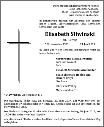 Anzeige von Elisabeth Sliwinski von OM-Medien