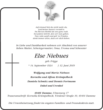 Anzeige von Else Niehues von OM-Medien