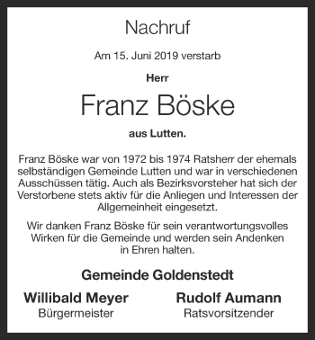 Anzeige von Franz Böske von OM-Medien