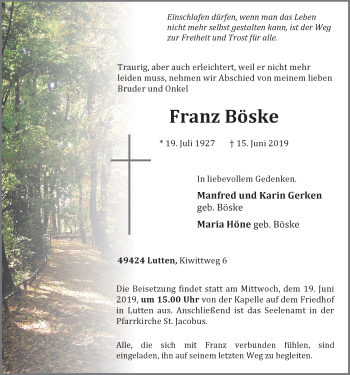 Anzeige von Franz Böske von OM-Medien