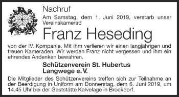 Anzeige von Franz Heseding von OM-Medien