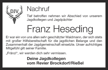 Anzeige von Franz Heseding von OM-Medien