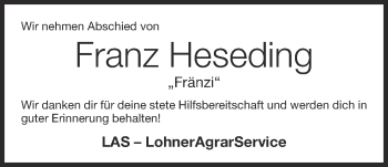 Anzeige von Franz Heseding von OM-Medien