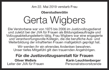Anzeige von Gerta Wigbers von OM-Medien