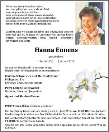 Anzeige von Hanna Ennens von OM-Medien