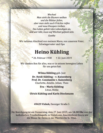 Anzeige von Heino Kuehling von OM-Medien