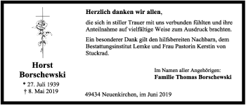 Anzeige von Horst Borschewski von OM-Medien