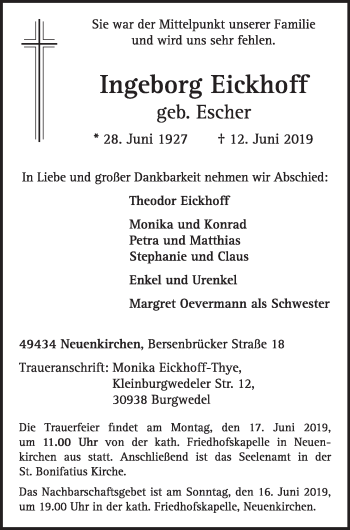 Anzeige von Ingeborg Eickhoff von OM-Medien