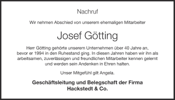 Anzeige von Josef Götting von OM-Medien