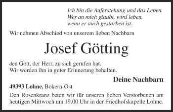 Anzeige von Josef Götting von OM-Medien