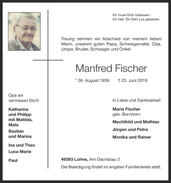 Anzeige von Manfred Fischer von OM-Medien