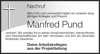 Anzeige von Manfred Pund von OM-Medien