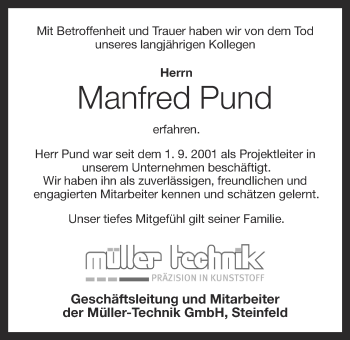 Anzeige von Manfred Pund von OM-Medien