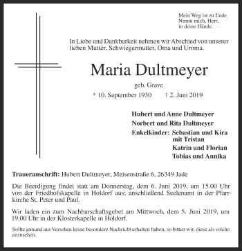 Anzeige von Maria Dultmeyer von OM-Medien