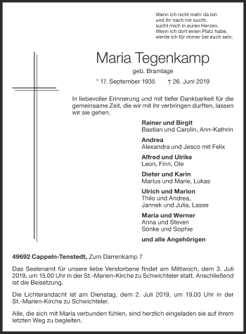 Anzeige von Maria Tegenkamp von OM-Medien