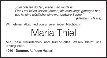 Anzeige von Maria Thiel von OM-Medien