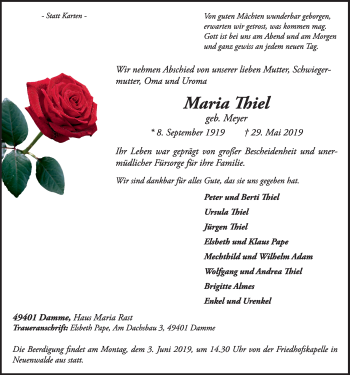 Anzeige von Maria Thiel von OM-Medien