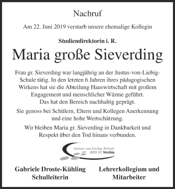 Anzeige von Maria gr. Sieverding  von OM-Medien