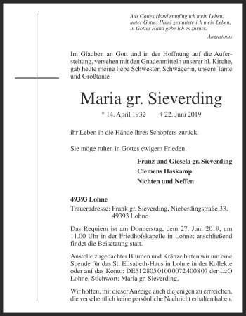 Anzeige von Maria gr. Sieverding  von OM-Medien