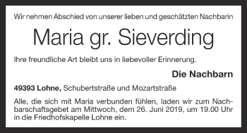 Anzeige von Maria gr. Sieverding  von OM-Medien