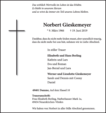Anzeige von Norbert Gieskemeyer von OM-Medien