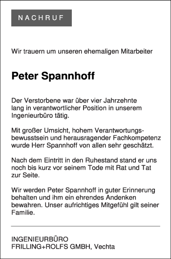 Anzeige von Peter Spannhoff von OM-Medien