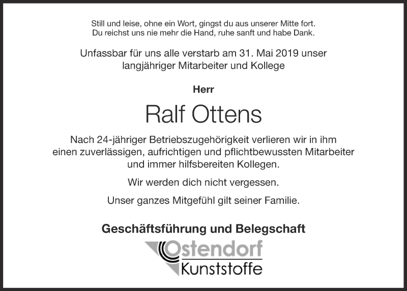  Traueranzeige für Ralf Ottens vom 12.06.2019 aus OM-Medien