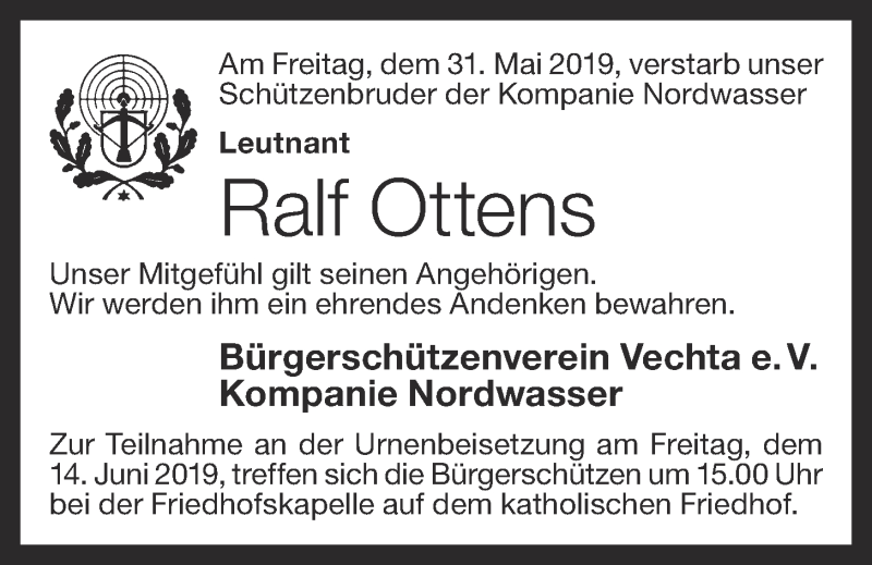  Traueranzeige für Ralf Ottens vom 13.06.2019 aus OM-Medien