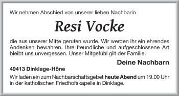 Anzeige von Resi Vocke von OM-Medien