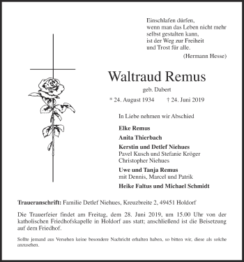 Anzeige von Waltraud Remus von OM-Medien