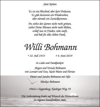 Anzeige von Willi Bohmann von OM-Medien