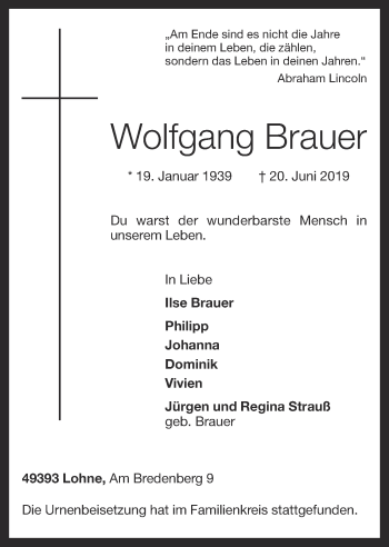 Anzeige von Wolfgang Brauer von OM-Medien