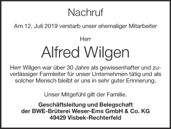Anzeige von Alfred Wilgen von OM-Medien