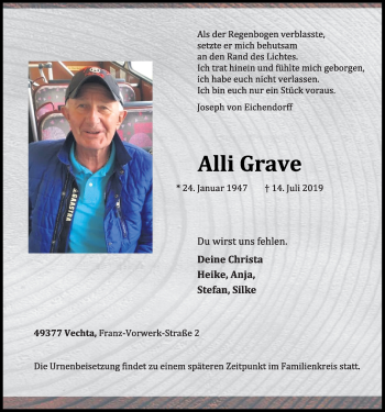 Anzeige von Alli Grave von OM-Medien