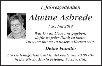 Anzeige von Alwine Asbrede von OM-Medien