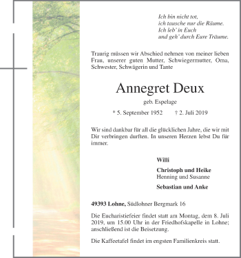 Anzeige von Annegret Deux von OM-Medien