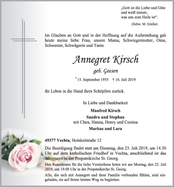 Anzeige von Annegret Kirsch von OM-Medien