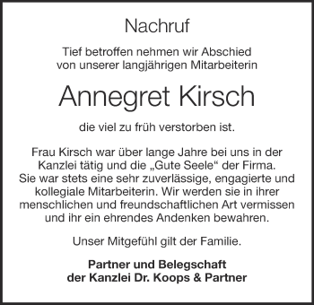 Anzeige von Annegret Kirsch von OM-Medien