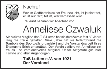 Anzeige von Anneliese Czwaluk von OM-Medien
