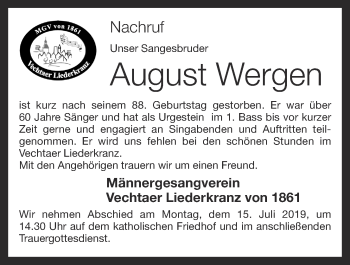 Anzeige von August Wergen von OM-Medien