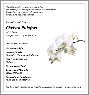 Anzeige von Christa Pulsfort von OM-Medien