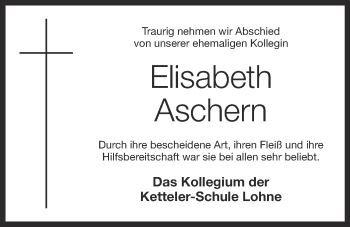 Anzeige von Elisabeth Aschern von OM-Medien