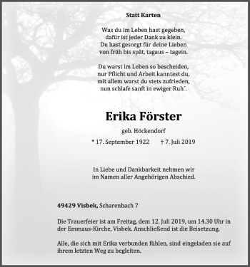 Anzeige von Erika Förster von OM-Medien