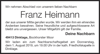 Anzeige von Franz Heimann von OM-Medien