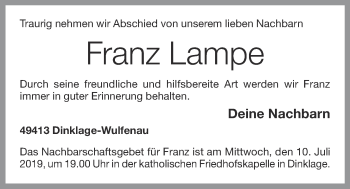 Anzeige von Franz Lampe von OM-Medien
