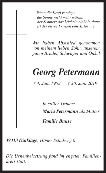 Anzeige von Georg Petermann von OM-Medien